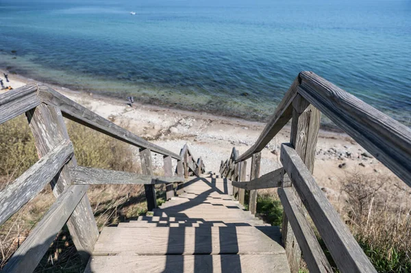 Wooden Stairs Precipice Blue Clear Baltic Sea — Stock Photo, Image