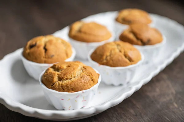 Appetizing Muffins Beautiful White Plate — Fotografia de Stock