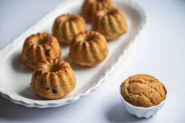 Tasty Muffins White Nice Plate Table Birthday Party — Fotografia de Stock