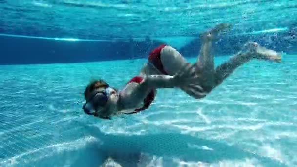 Funny Child Girl Palying Having Fun Swimming Pool Water Summer — Vídeos de Stock