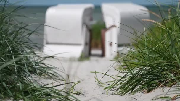 Slow Motion Video Beautiful Beach White Sand Dunes Grass Beach — Stockvideo
