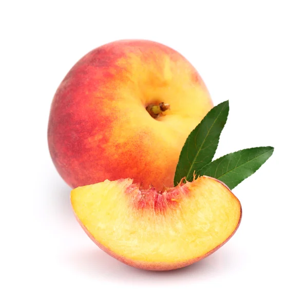 Juicy peach with slice — Stok fotoğraf