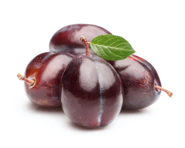 Sweet plums with leaf — Stock Photo, Image