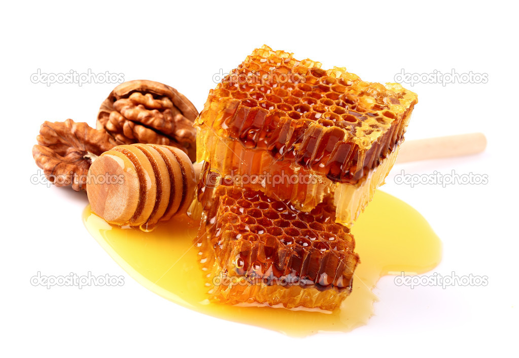 Honeycombs with walnuts