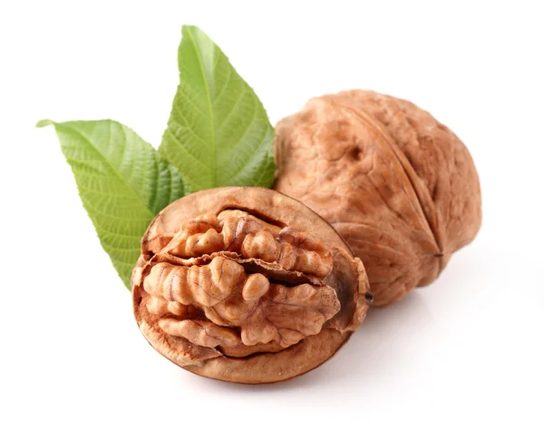 Vlašské ořechy s listy — Stock fotografie