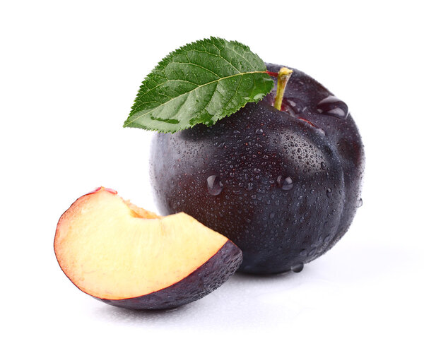 Fresh juicy plum with slice
