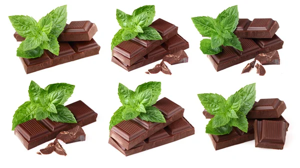 Collage from chocolate with mint — Stock Photo, Image