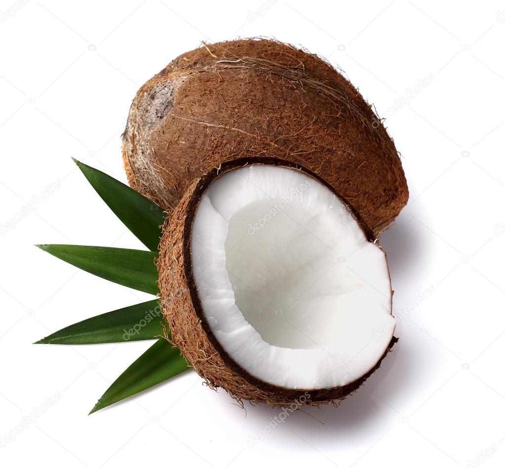 Fresh coconut with leaves