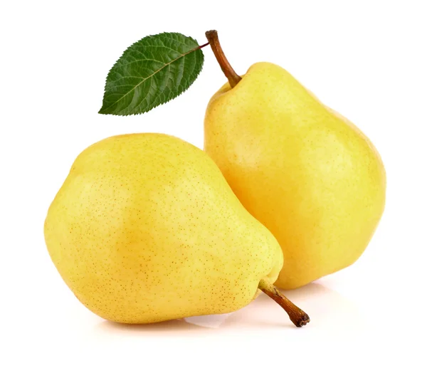 Ripe pear with leaf — Stock Photo, Image