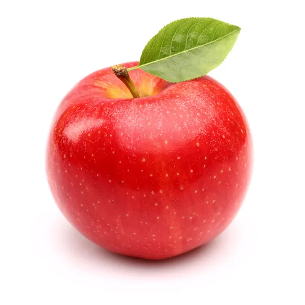 Rött äpple med blad Stockbild