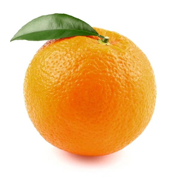 Juicy orange with leaf — Stock Photo, Image