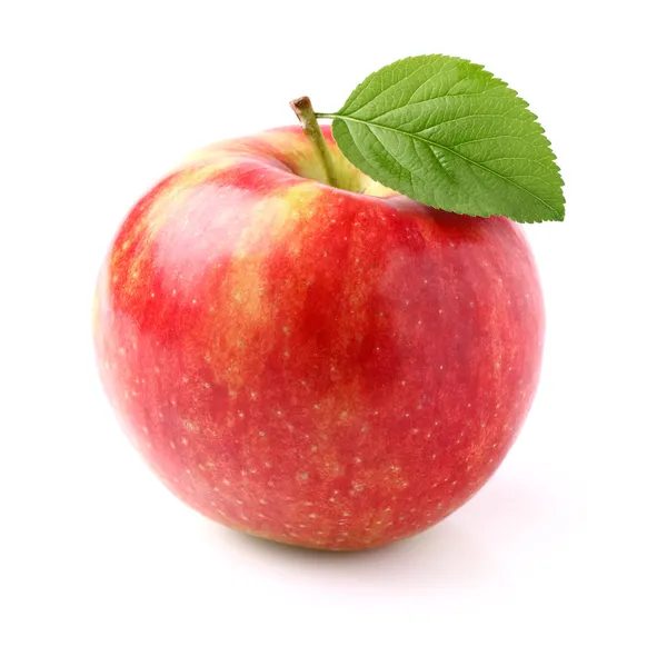 Ripe apple with leaf — Stock Photo, Image