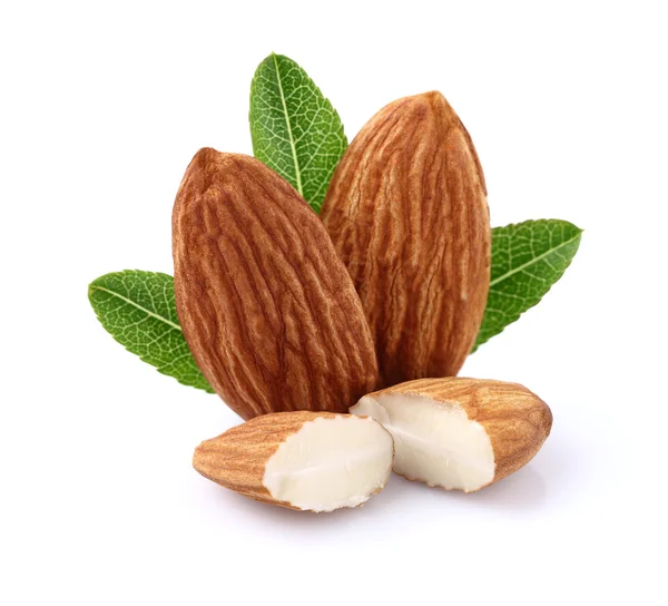 Noyau d'amandes avec feuilles — Photo