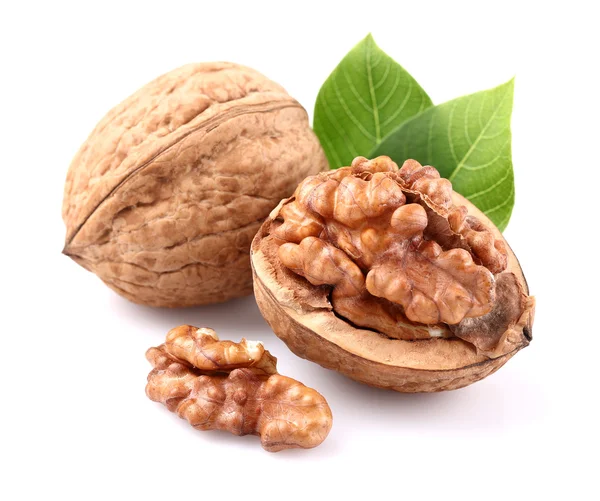 Walnuts with leaves — Stock Photo, Image