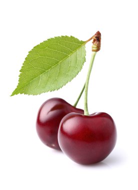 Sweet ripe cherry with leaf clipart