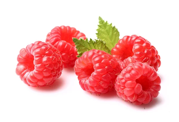 Raspberry matang dengan daun — Stok Foto