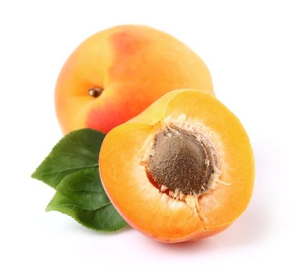 Rijp abrikoos met bladeren — Stockfoto
