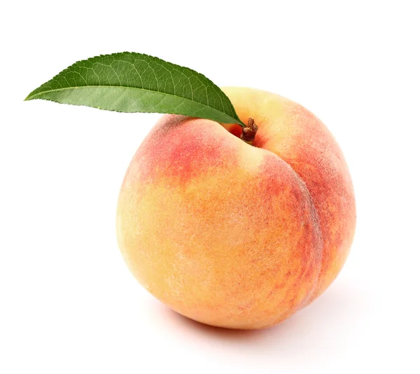 Ripe peach with leaf — Stock Photo, Image