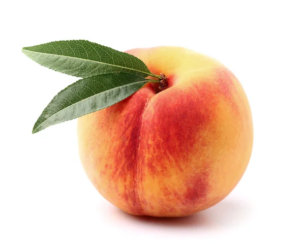 Ripe peach with leaves — Stock Photo, Image