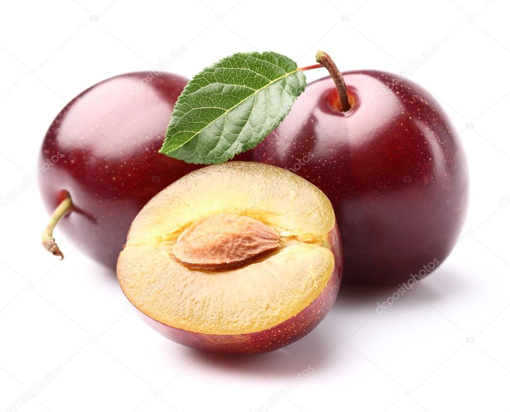 Sweet plums with leaf