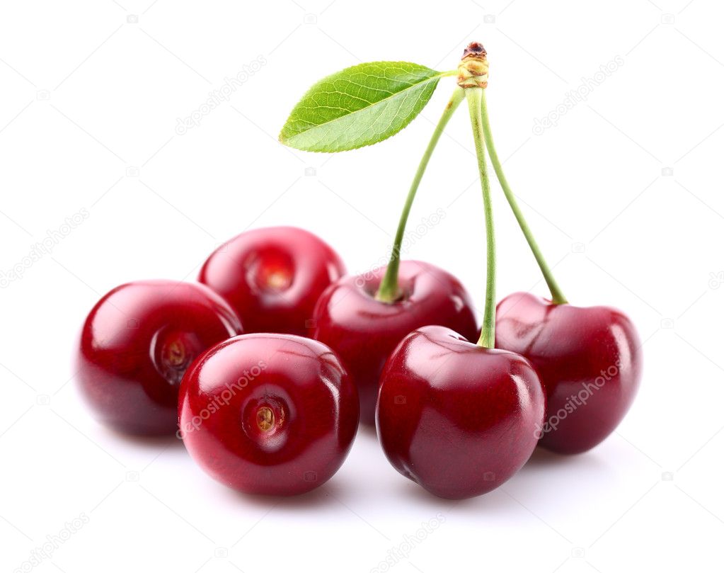 Juicy cherry with leaf — Stock Photo © Dionisvera 34289309