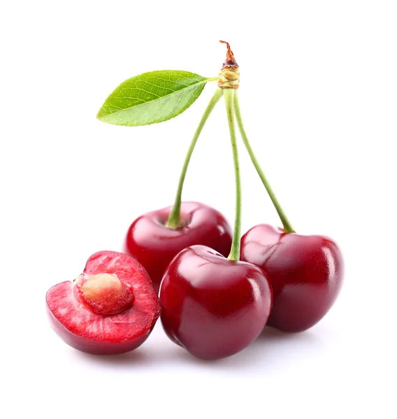 Cerejas maduras com folha — Fotografia de Stock