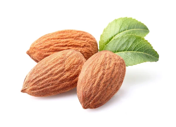 Almonds kernel with leaves — Stock Photo, Image