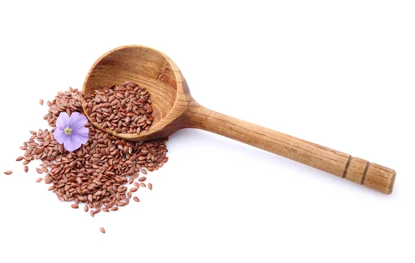 Flax seeds with wooden spoon — Stock Photo, Image