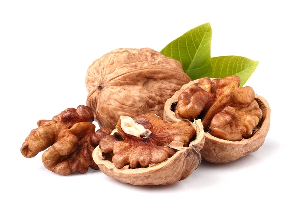 Nueces con hojas —  Fotos de Stock