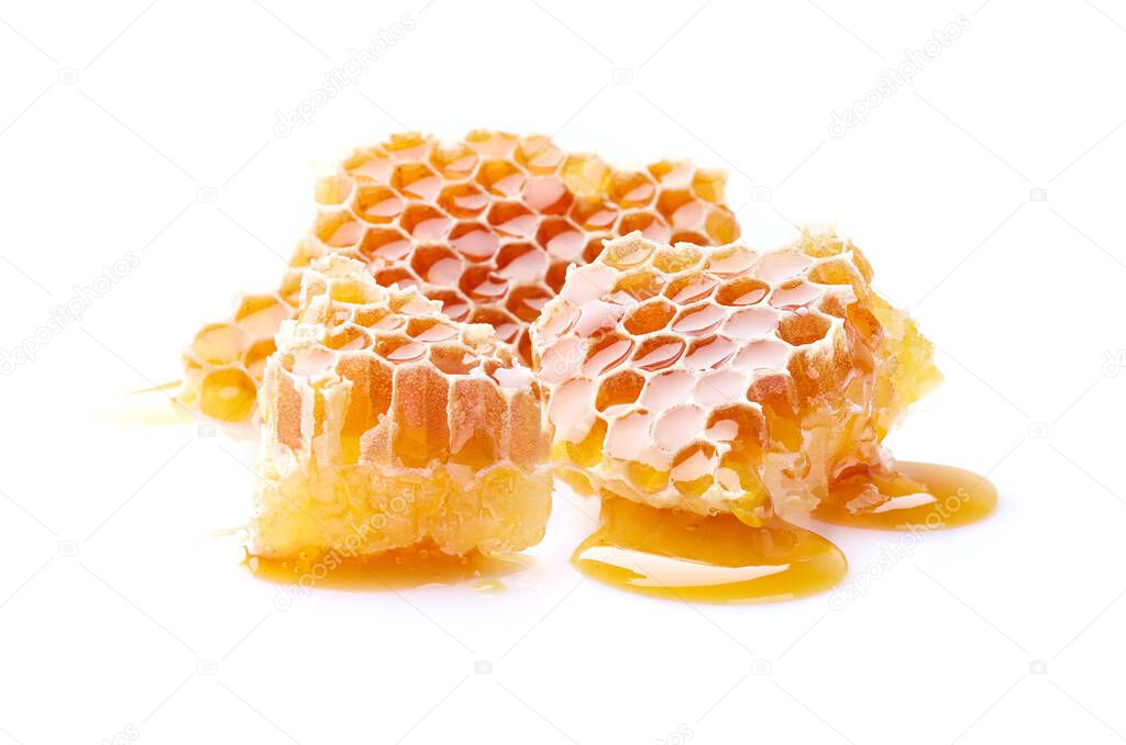 Honeycombs on white background