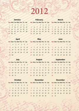 Amerikan vektör pembe takvimi 2012