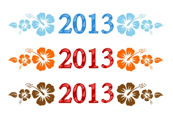 Vector colorful aloha 2013 text with hibiscus — Stock Vector
