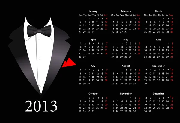 Calendario europeo vettoriale 2013 con abito elegante — Vettoriale Stock
