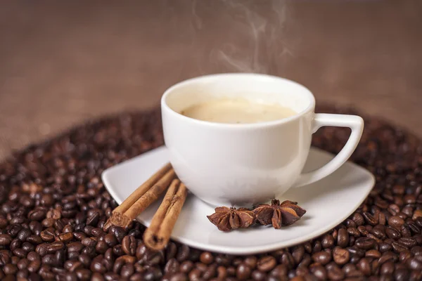 Cup of latte or cappuccino with cinnamon and anise — Stock Photo, Image
