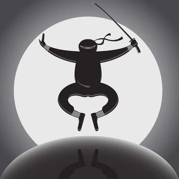 Vector ninja sobre fondo de luna llena — Vector de stock