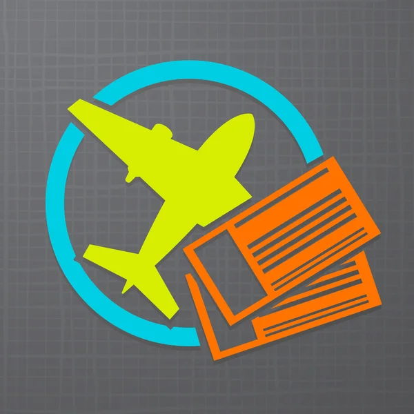 Vector icon with airplane and air tickets — Stock Vector