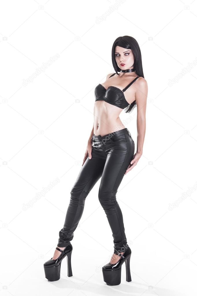 Sexy goth girl in leather pants Stock Photo by ©Elisanth 28259639