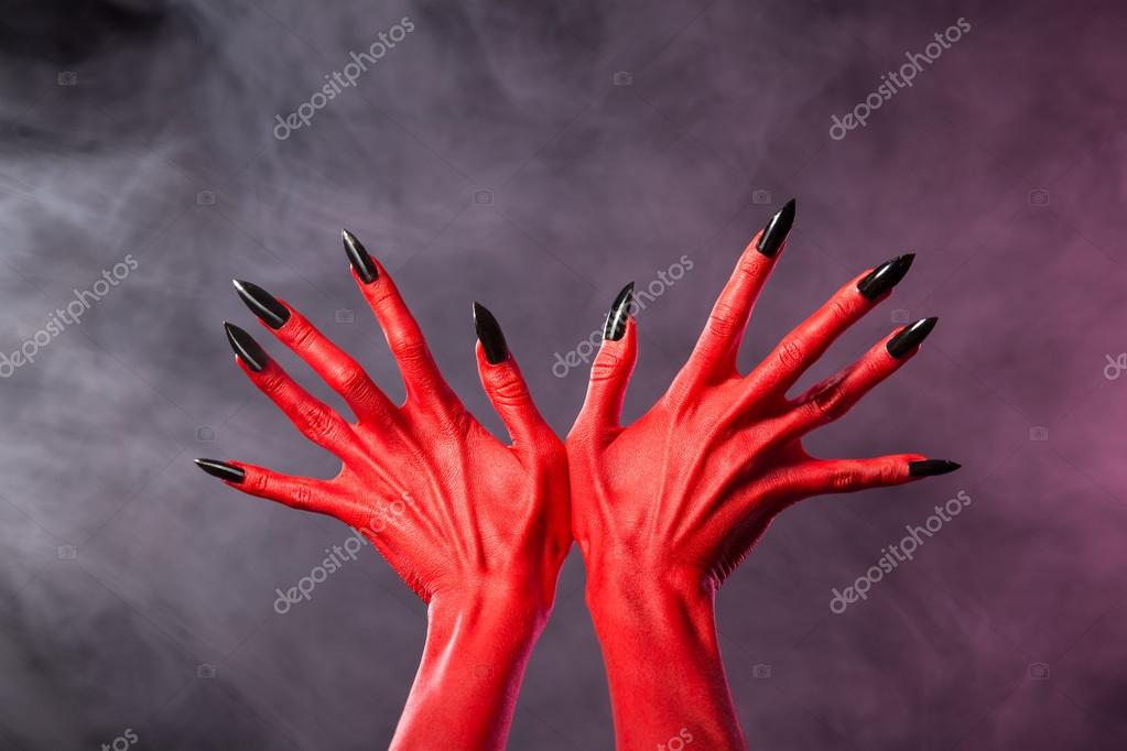 44 Cute Halloween Nails & Thanksgiving Nails : Red Devil French Tip Nails