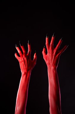 Red demonic hands with black nails, real body-art clipart