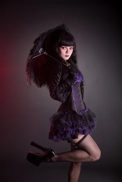 Portrét gothic lolita Girl s deštníkem — Stock fotografie