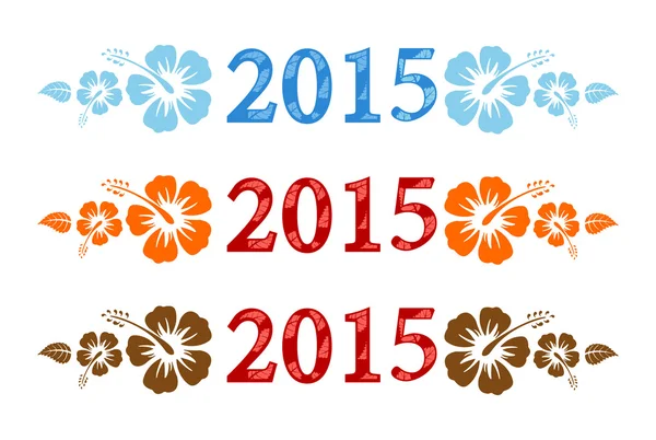 Aloha 2015 text with hibiscus — Stock Vector