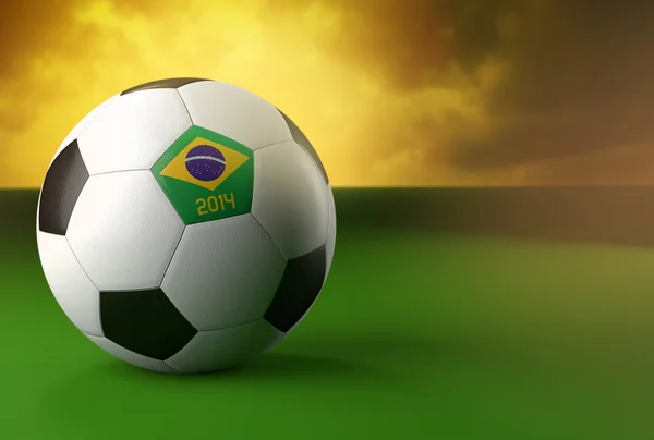 Pelota de fútbol 3d con bandera de Brasil sobre hierba verde — Foto de Stock