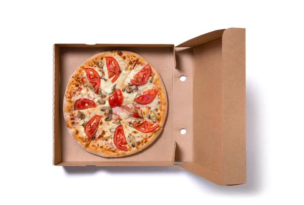 พิซซ่าแฮมอร่อยในกล่อง — ภาพถ่ายสต็อก