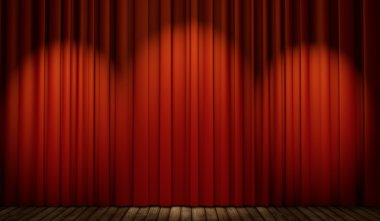 3d stage with red curtain