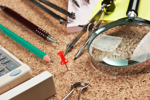 office supplies in a mess on the table