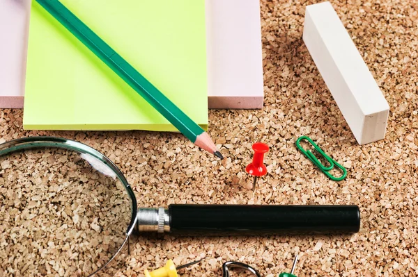 office supplies in a mess on the table