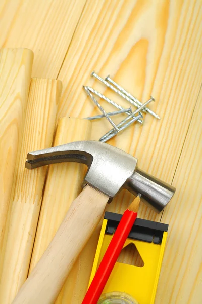 Hammer pencil level nails — Stock Photo, Image