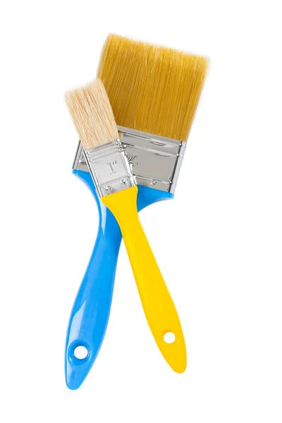 Yellow and blue paintbrushes isolated — Stock Photo, Image
