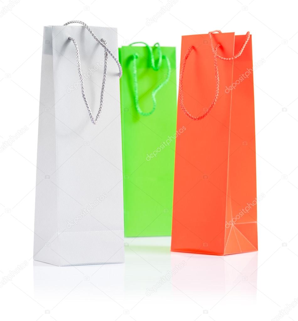 three paper bags isolated