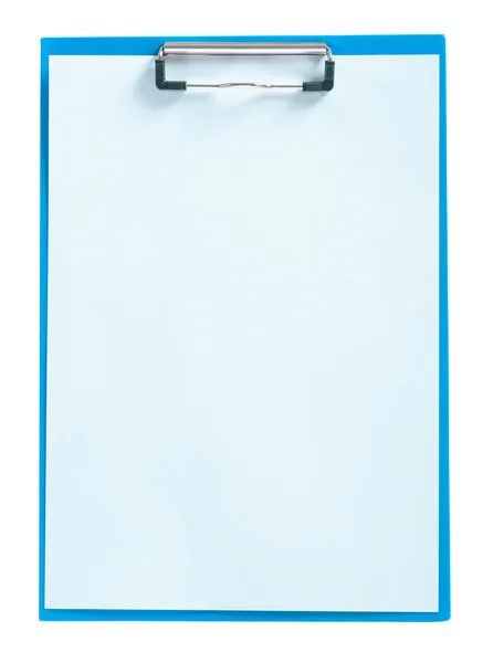 Blue clipboard with sheet of paper isolated — Stock Photo, Image